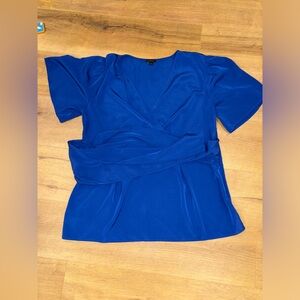 Ann Taylor Womens Size 14 Blue Blouse V Neck EUC